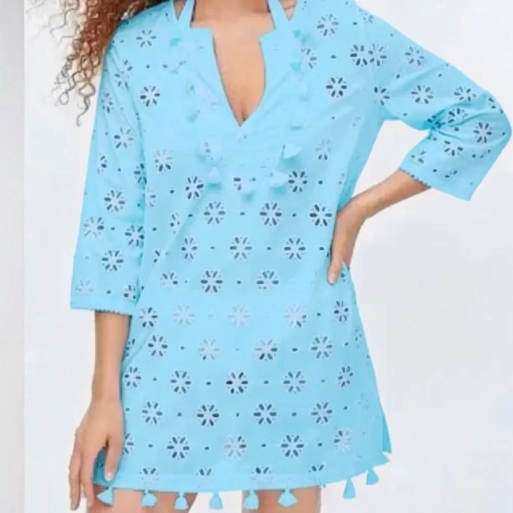 J.Crew Eyelet Bib Turquoise Tunic XL